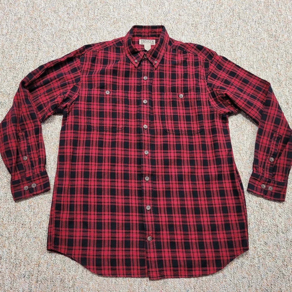 Duluth Trading Shirt Men Large Tall Red Plaid Button Down Lumberjack Rugged Work